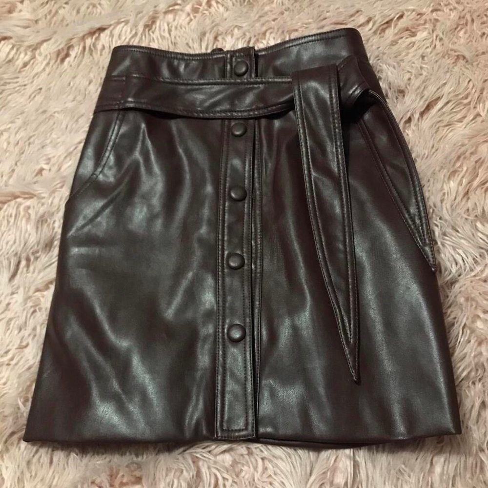 uo faux leather brown skirt